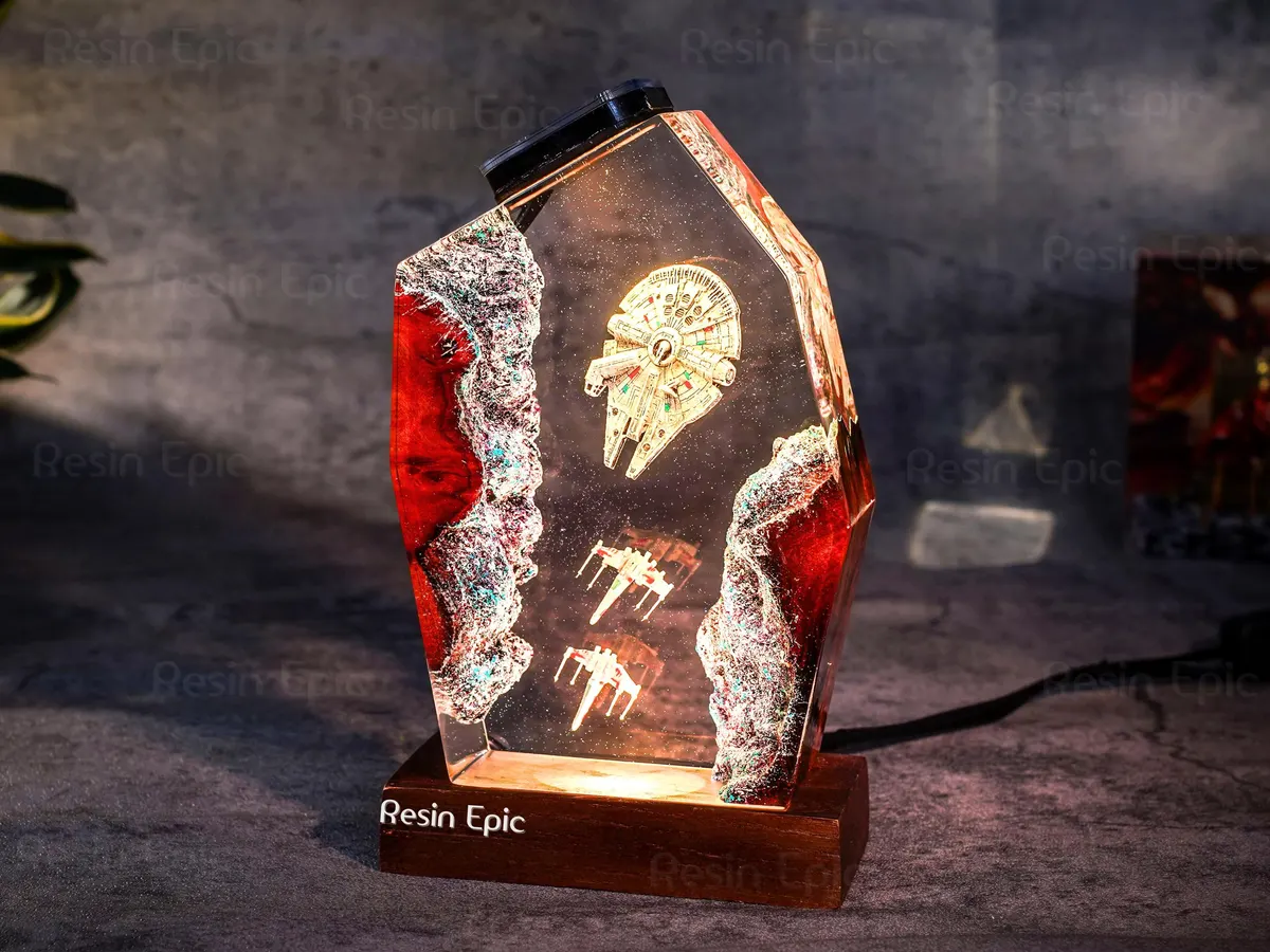 Star Wars X-Wing Resin Night Light — Starfighter and Millennium Falcon Lamp