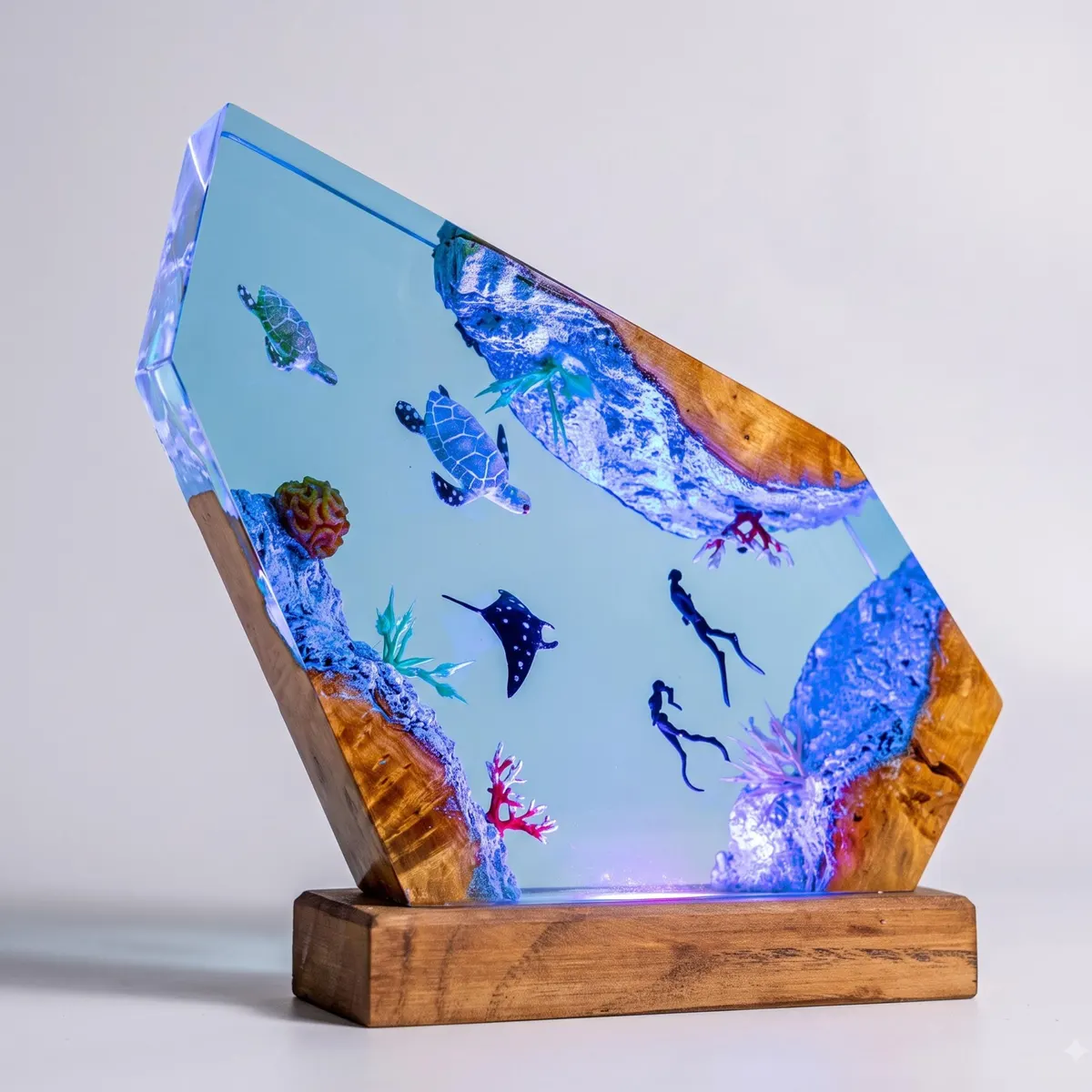 Dolphin and Scuba Diver Couple Resin Lamp — Manta Ray Ocean Night Light