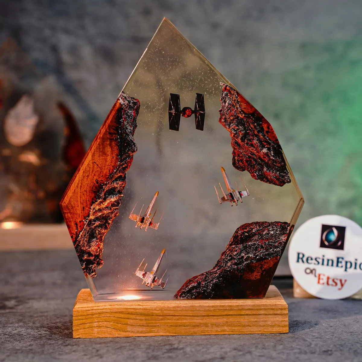 X-Wing vs TIE Fighter Resin Lamp — Star Wars Space Battle Diorama Light