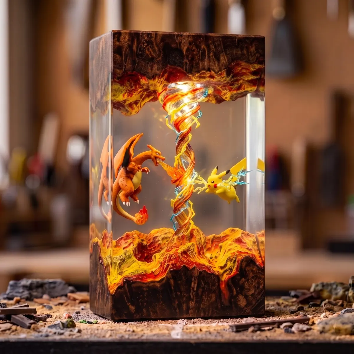 Charizard and Pikachu Resin Lamp — Pokémon Fire and Electric Night Light