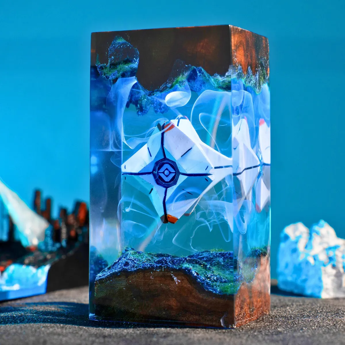 Destiny 2 Guardian Resin Night Light — Sci-Fi Handmade Wood and Epoxy Lamp